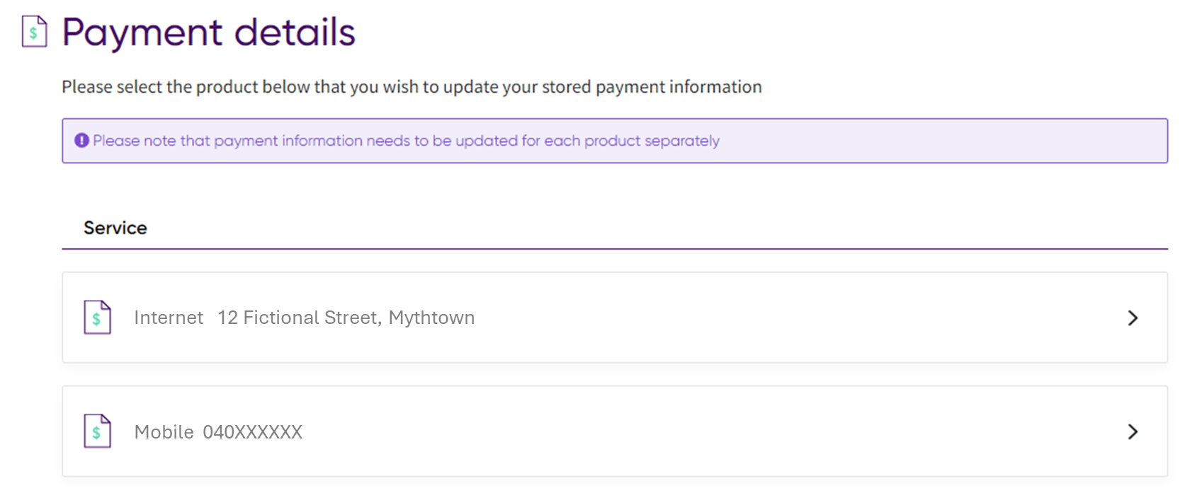 Select the mobile account